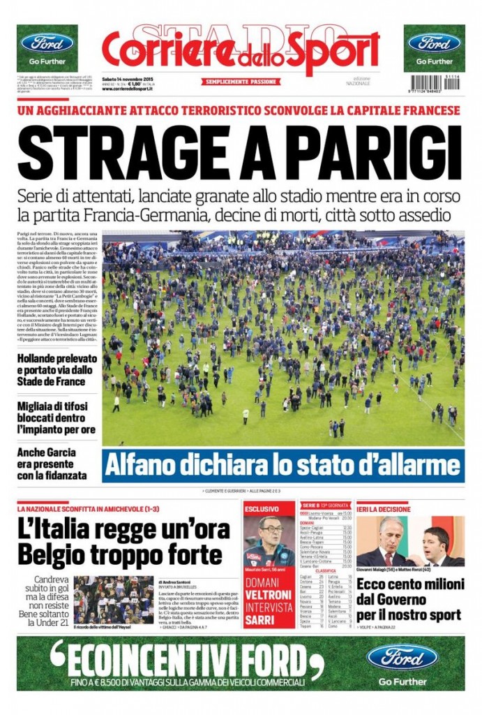 screen prima pagina corriere dello sport 14-11-2015