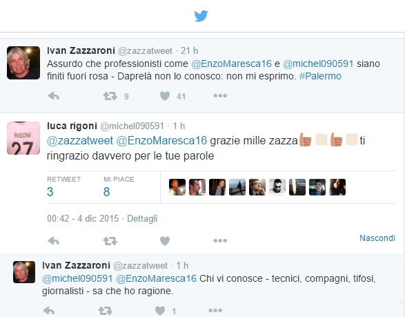 i tweet di Zazzaroni e Rigoni