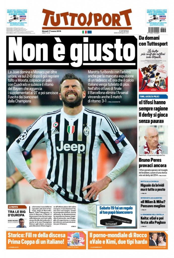 screen prima pagina tuttosport 17-03-2016