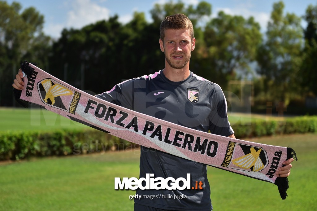 PALERMO, ITALY - AUGUST 02:  Slobodan Rajkovic poses during his presentation as new player of US Citt di Palermo before a training session at Tenente carmelo Onorato training center on August 2, 2016 in Palermo, Italy.  (Photo by Tullio M. Puglia/Getty Im