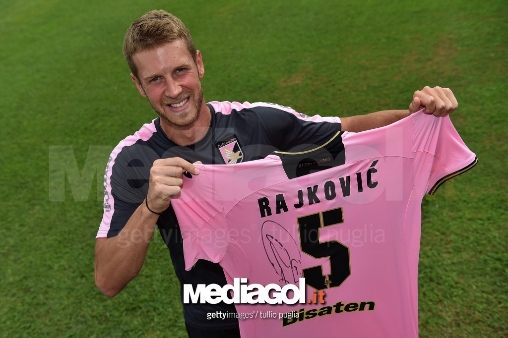 PALERMO, ITALY - AUGUST 01:  Slobodan Rajkovic poses during his presentation as new player of US Citt di Palermo before a training session at Tenente carmelo Onorato training center on August 2, 2016 in Palermo, Italy.  (Photo by Tullio M. Puglia/Getty Im