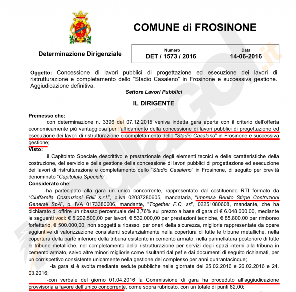 1La penna vinti - determinazione dirigenziale comune di frosinone stadio