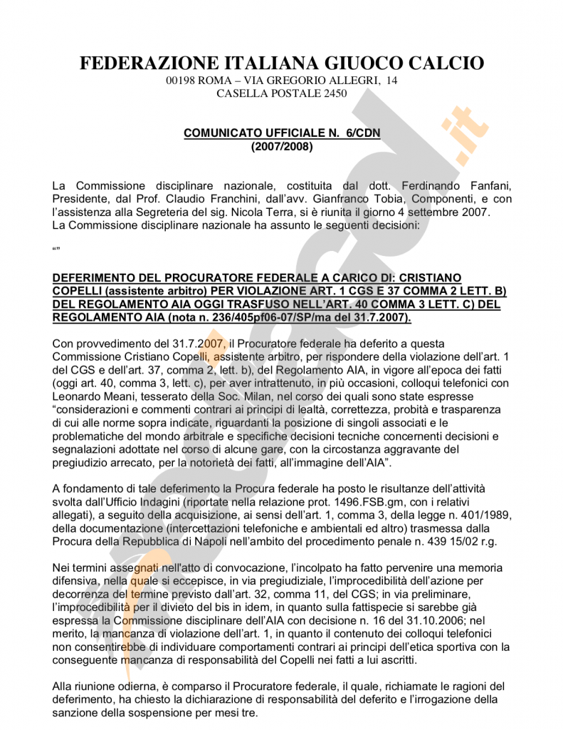 designatore arbitrale - deferimento