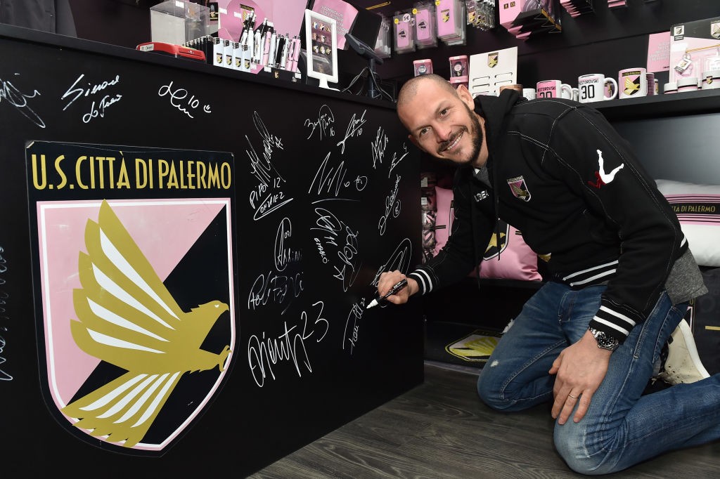 Us Citta di Palermo Players Alberto Pomini And Slobodan Rajkovic Visit Club Store