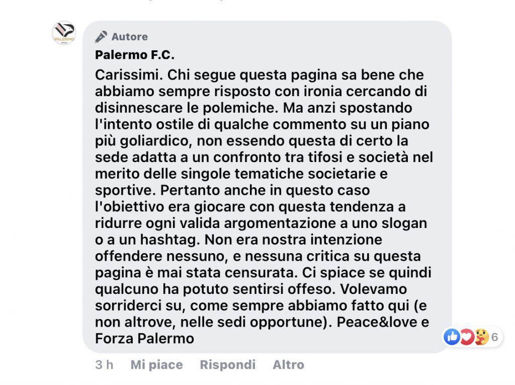 Le scuse del Palermo