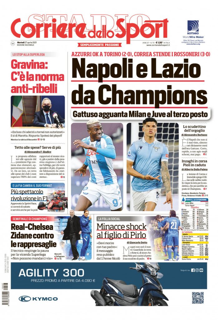 Prima pagina Corriere dello Sport